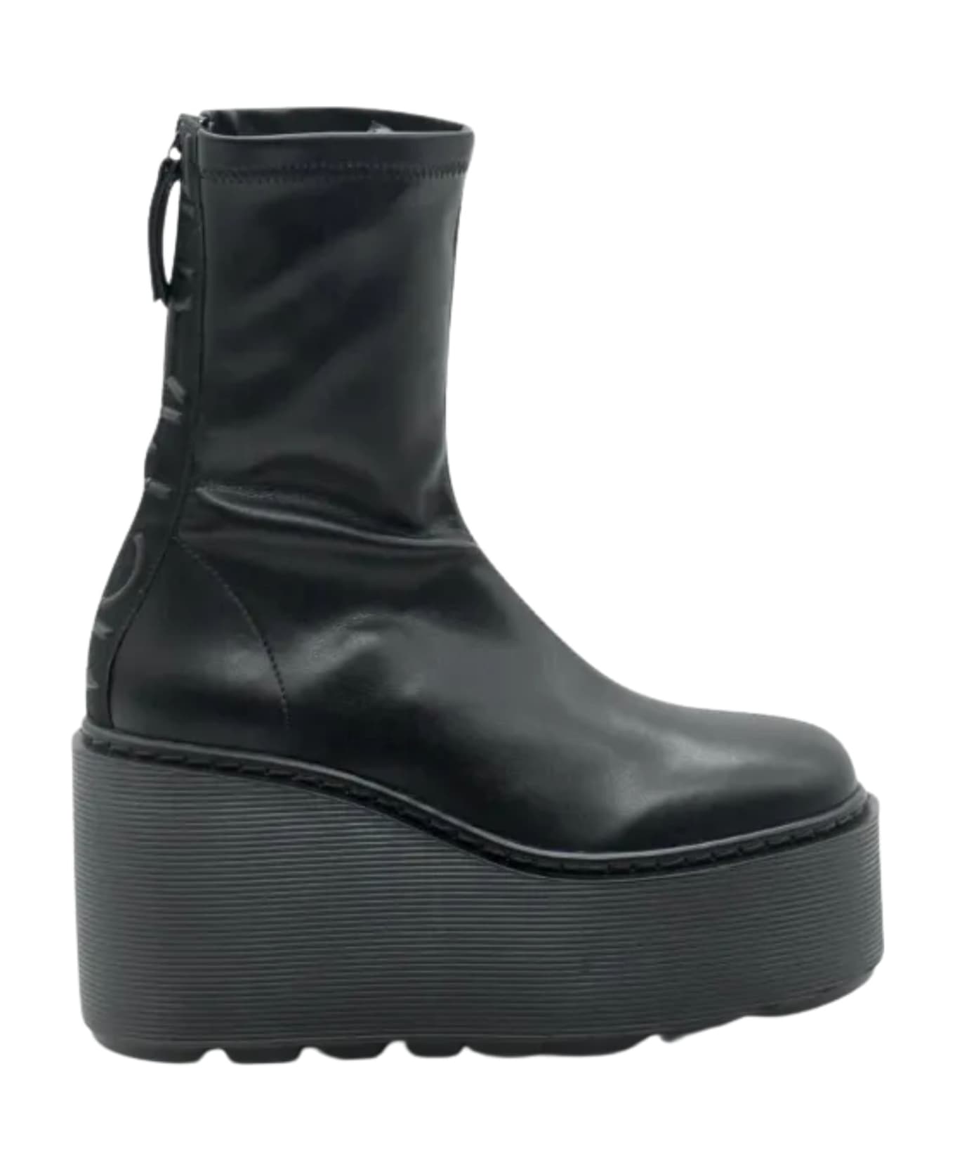 Vic Matié Stripy Wedge Ankle Boot - Black