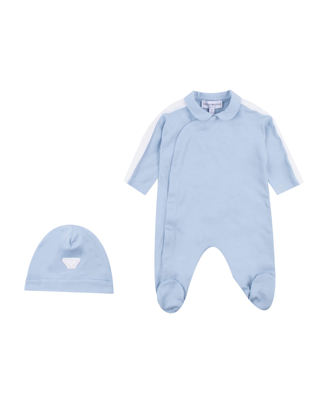 Emporio Armani Cotton Romper And Buff Hat - Light blue