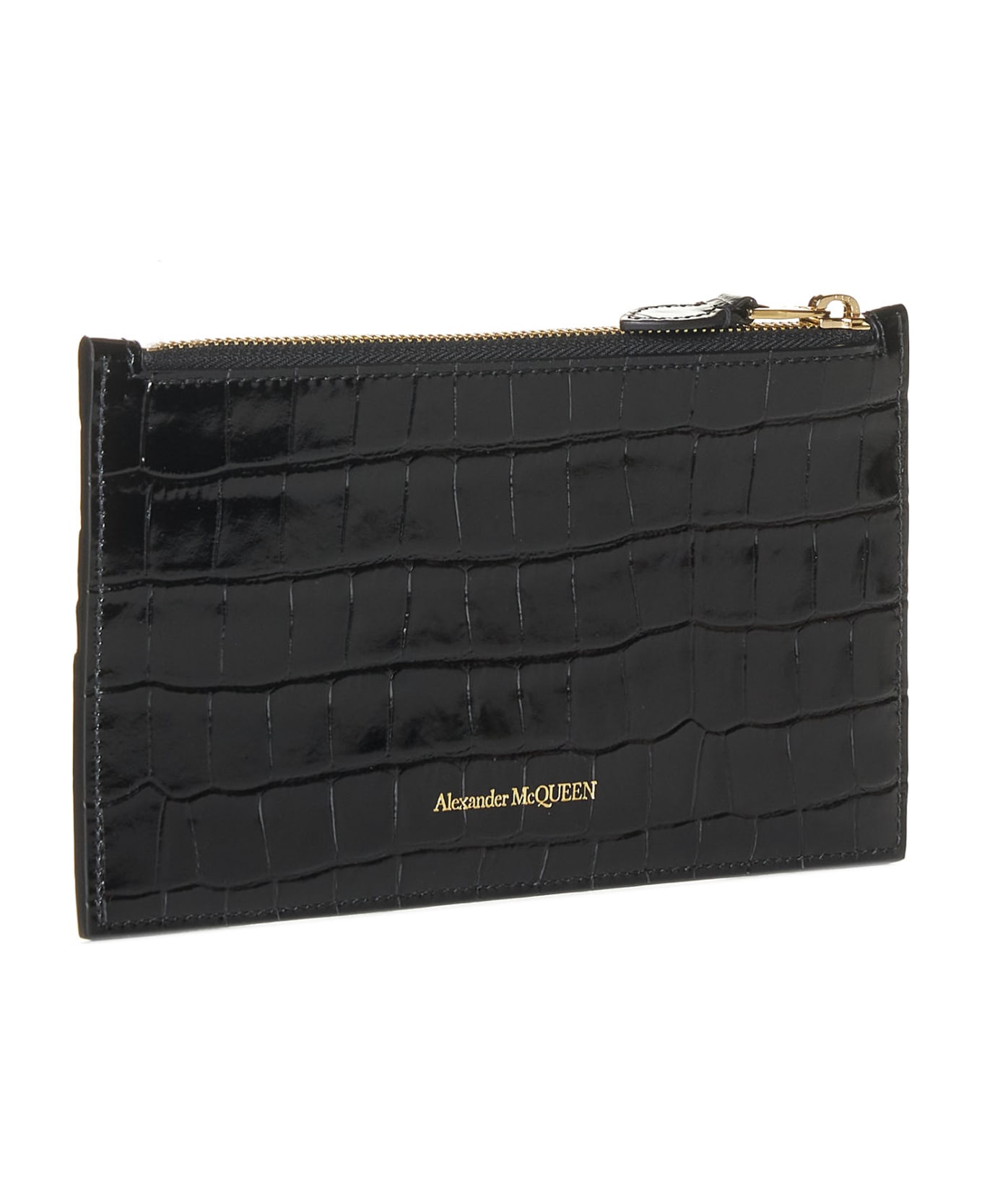 Alexander McQueen Croco Embossed Flat Zip Wallet - Black