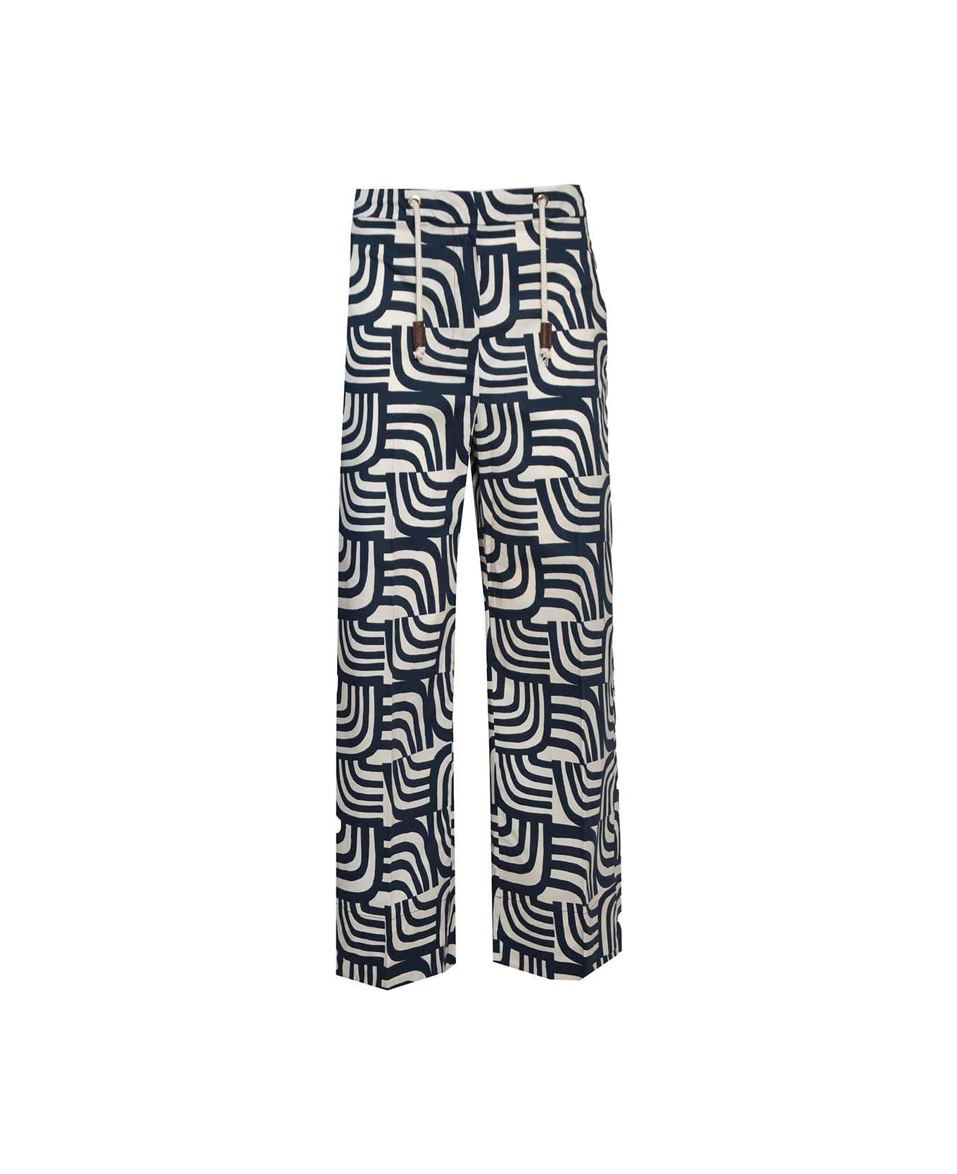'S Max Mara All-over Patterned Wide Leg Trousers - NAVY-WHITE ボトムス