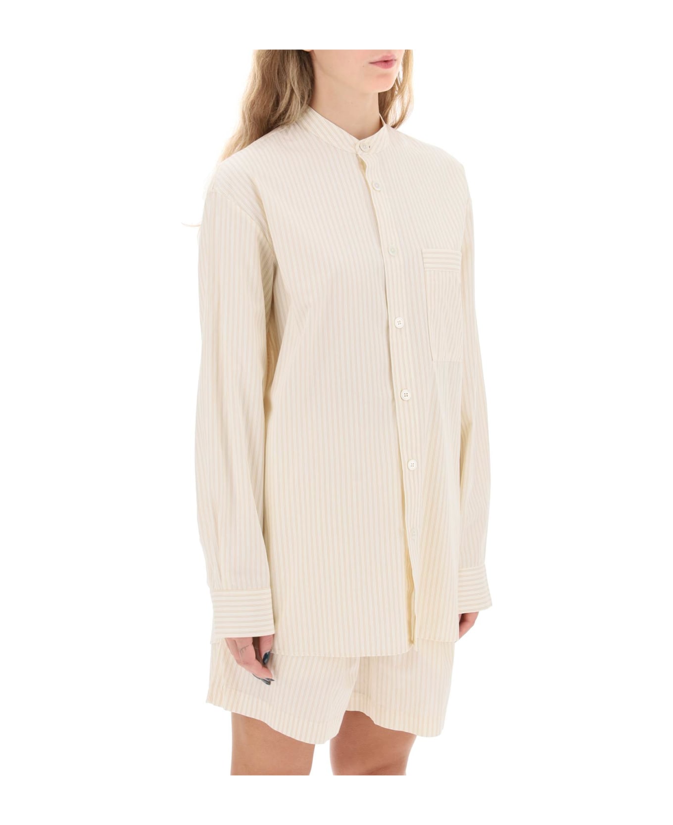 Birkenstock Organic Poplin Pajama Shirt - WHEAT STRIPES (White)
