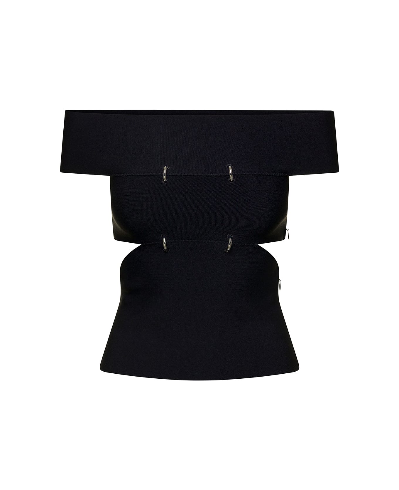 Alexander McQueen Black Off-the-shoulders Top With Cut-out And Metal Rings In Viscose Blend Woman - Black トップス