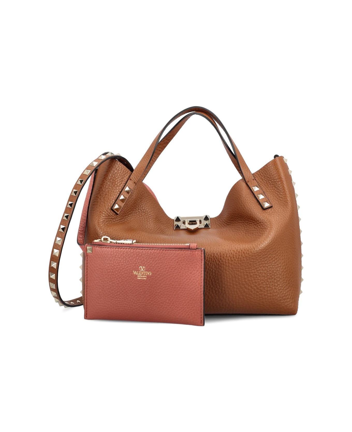 Valentino Garavani Garavani Rockstud Small Top Handle Bag - Leather Brown