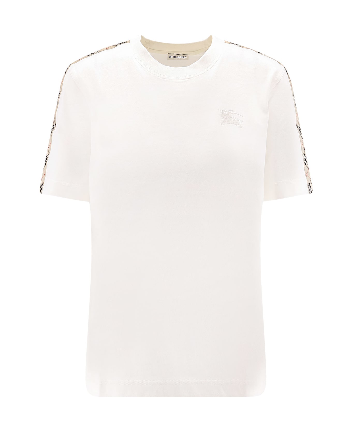 Burberry Cotton T-shirt With Check Profiles - White