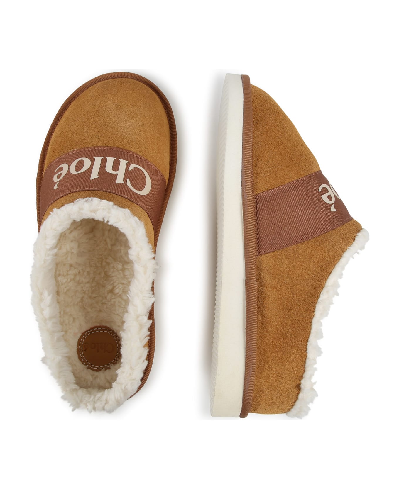 Chloé Slippers Con Stampa Logo - Beige