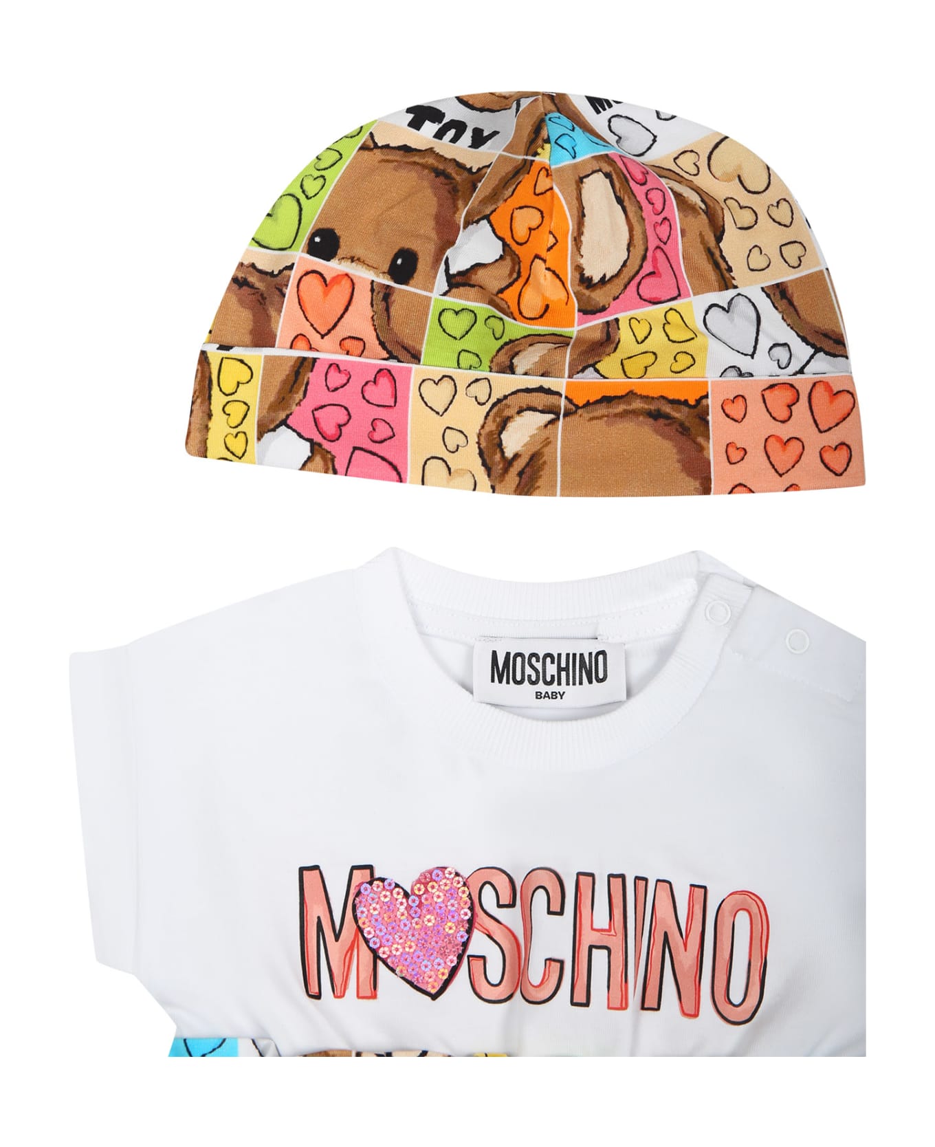 Moschino Multicolor Romper For Baby Girl With Teddy Bear - Multicolor
