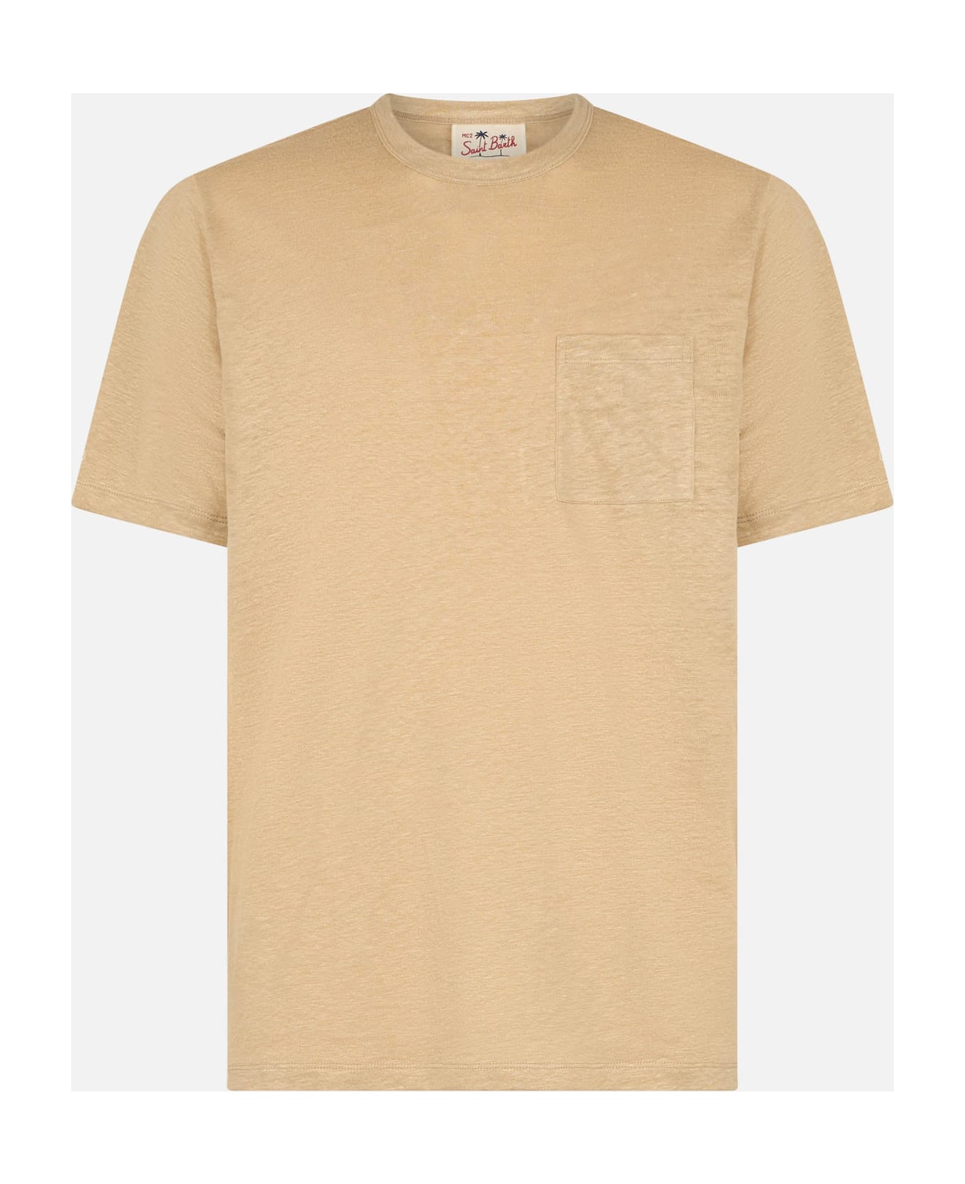 MC2 Saint Barth Man Beige Linen Jersey T-shirt Ecstasea With Pocket - WHITE