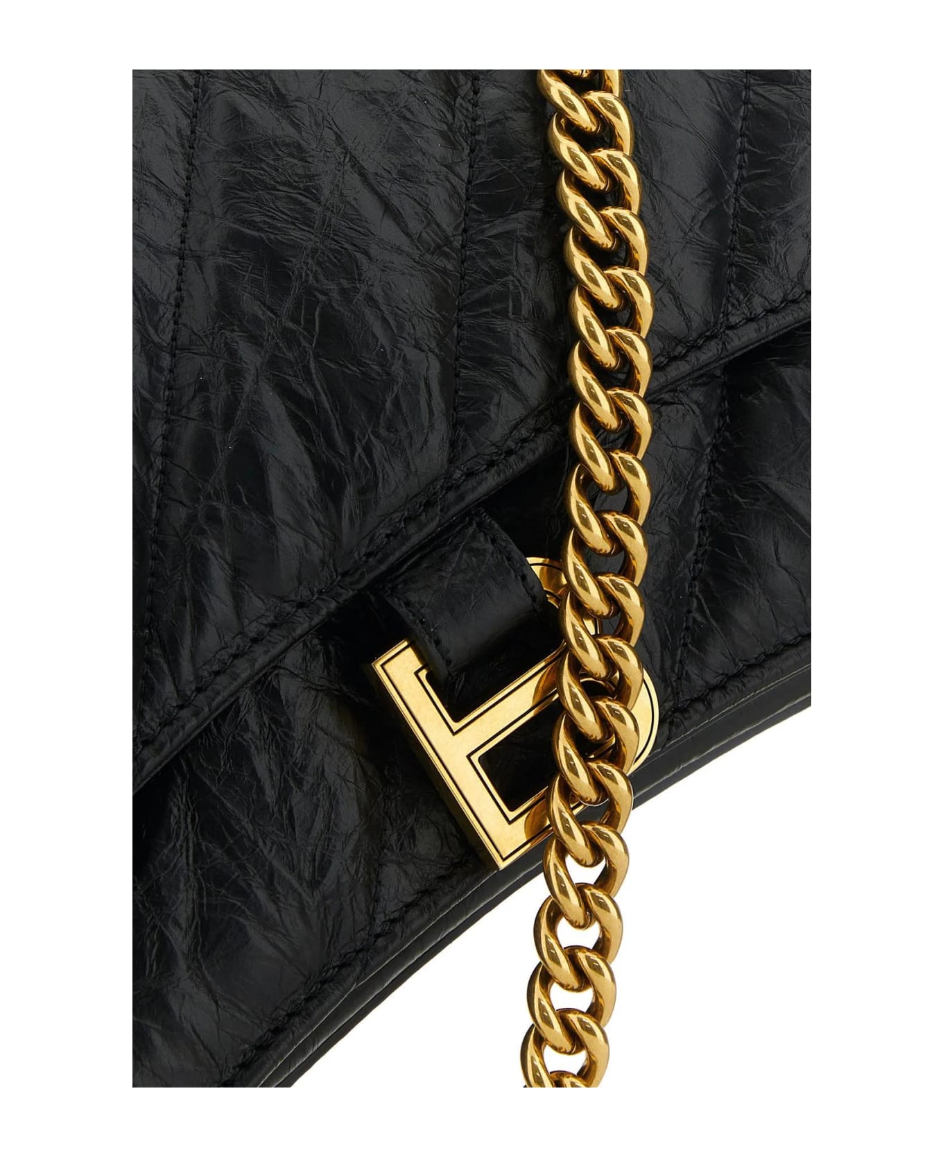 Balenciaga Black Leather Small Crush Shoulder Bag - Black