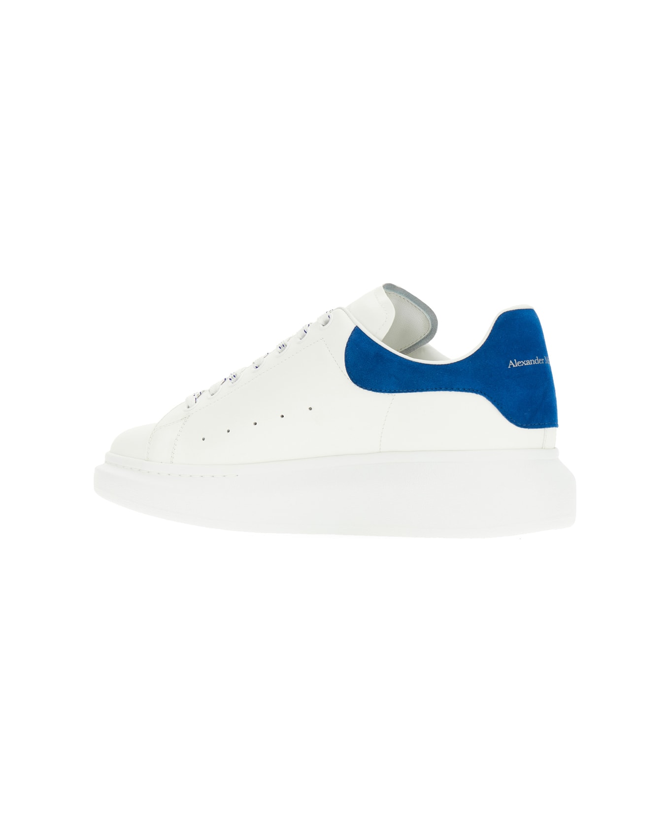 Alexander McQueen White Leather Sneakers With Blue Suede Heel - WHITEPARISBLUE