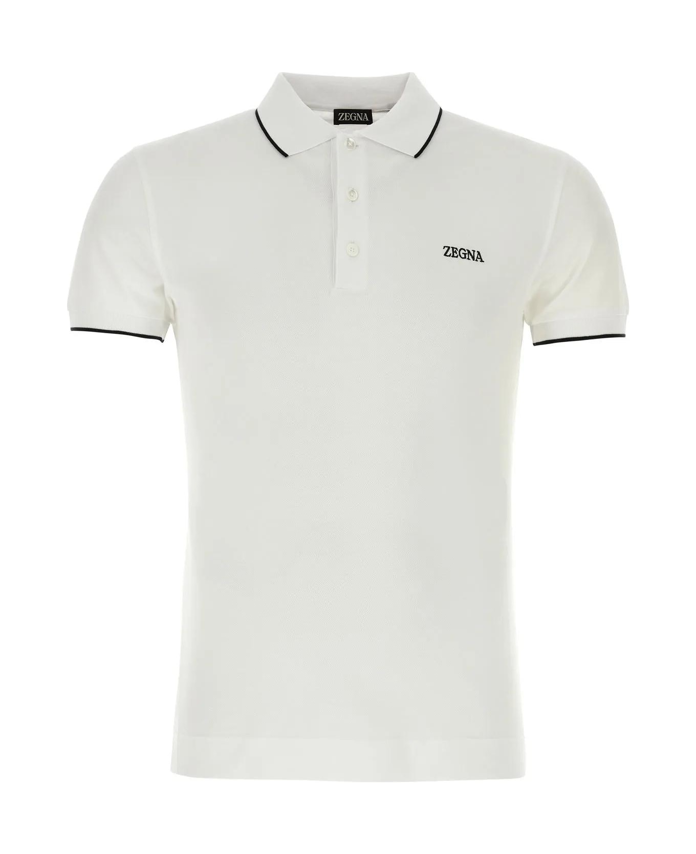 Zegna White Stretch Piquet Polo Shirt
