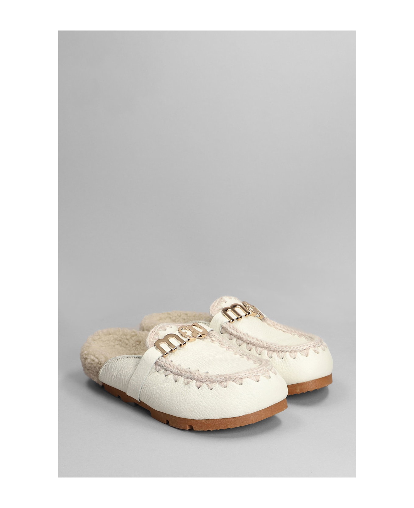 Mou Winter Bio Slide Slipper-mule In White Leather - white