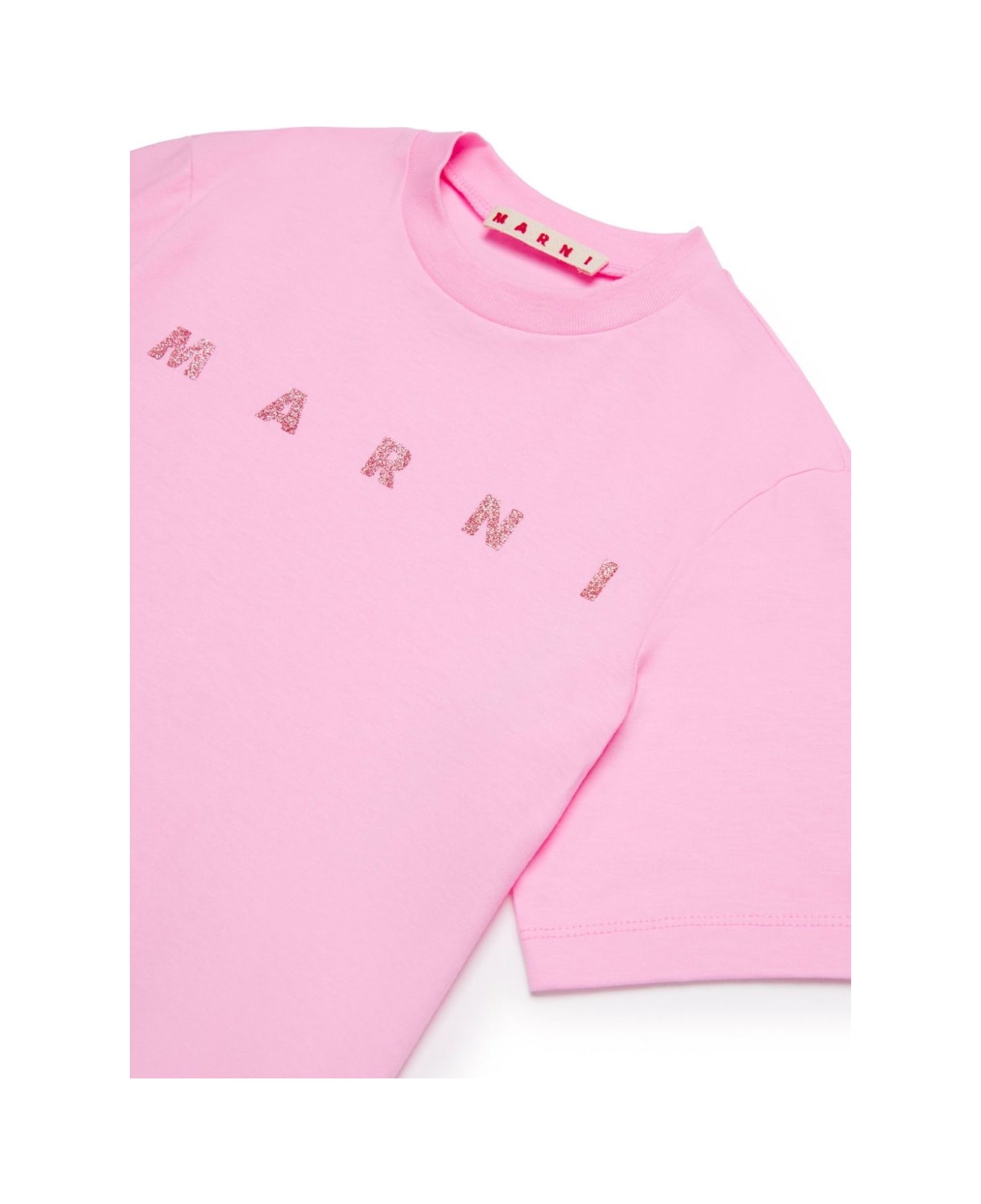 Marni T-shirt Con Logo Glitterato - Pink