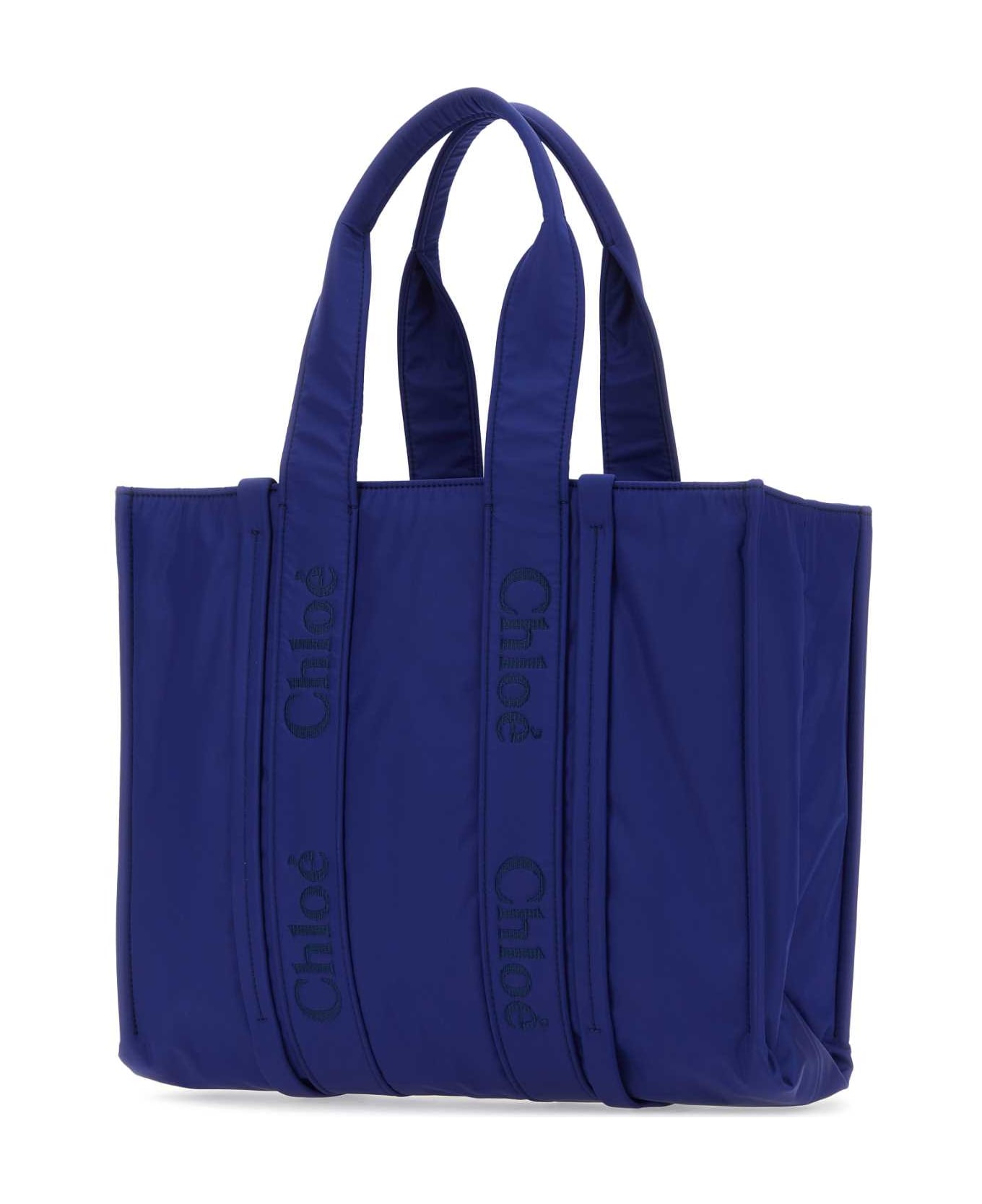 Chloé Blue Fabric Large Woody Shopping Bag - INTENSEINDIGO