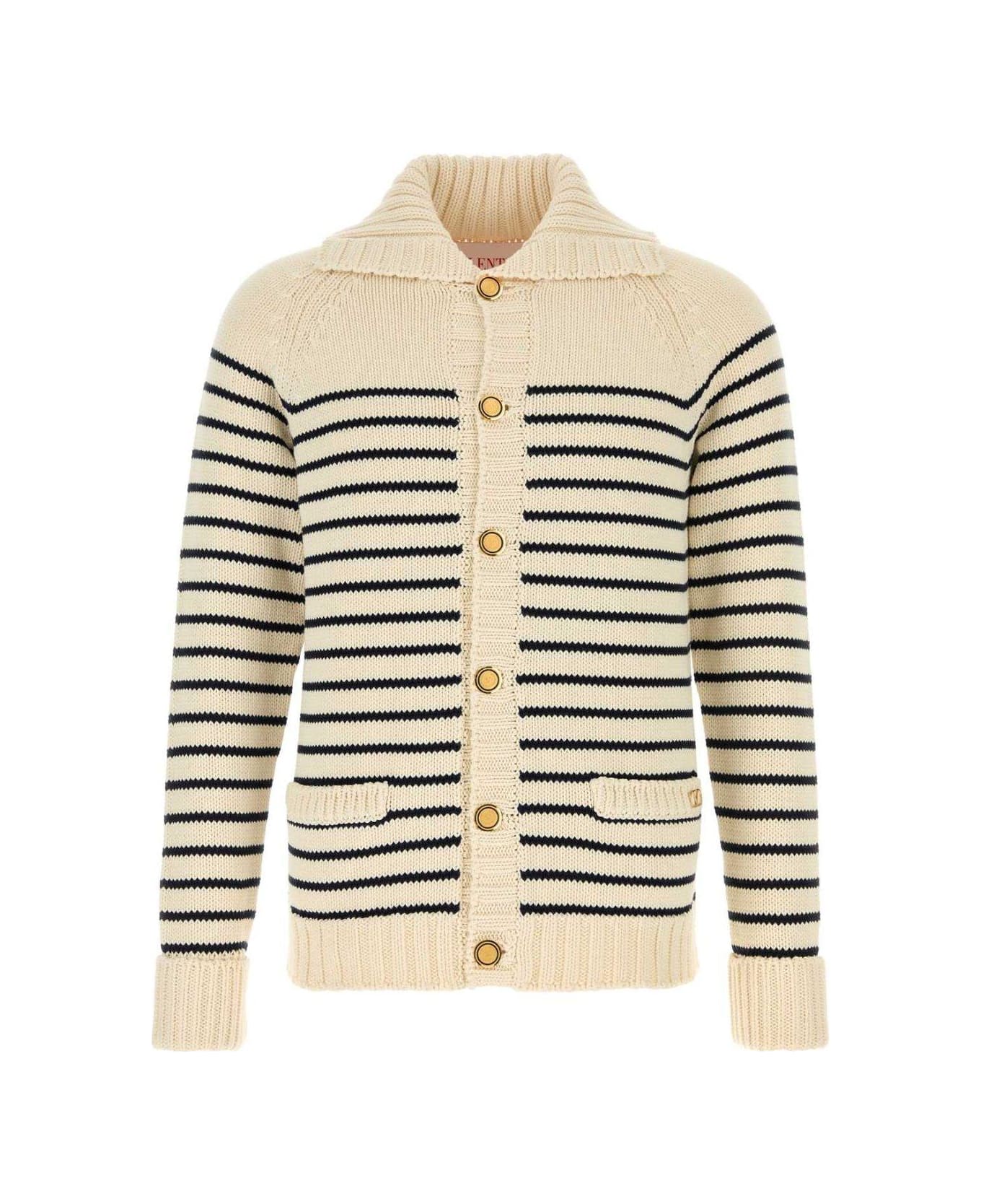 ★25SS Valentino Garavani STRIPED ロゴ コットン カーディガン Valentino Garavani Embroidered Cotton Cardigan | italist