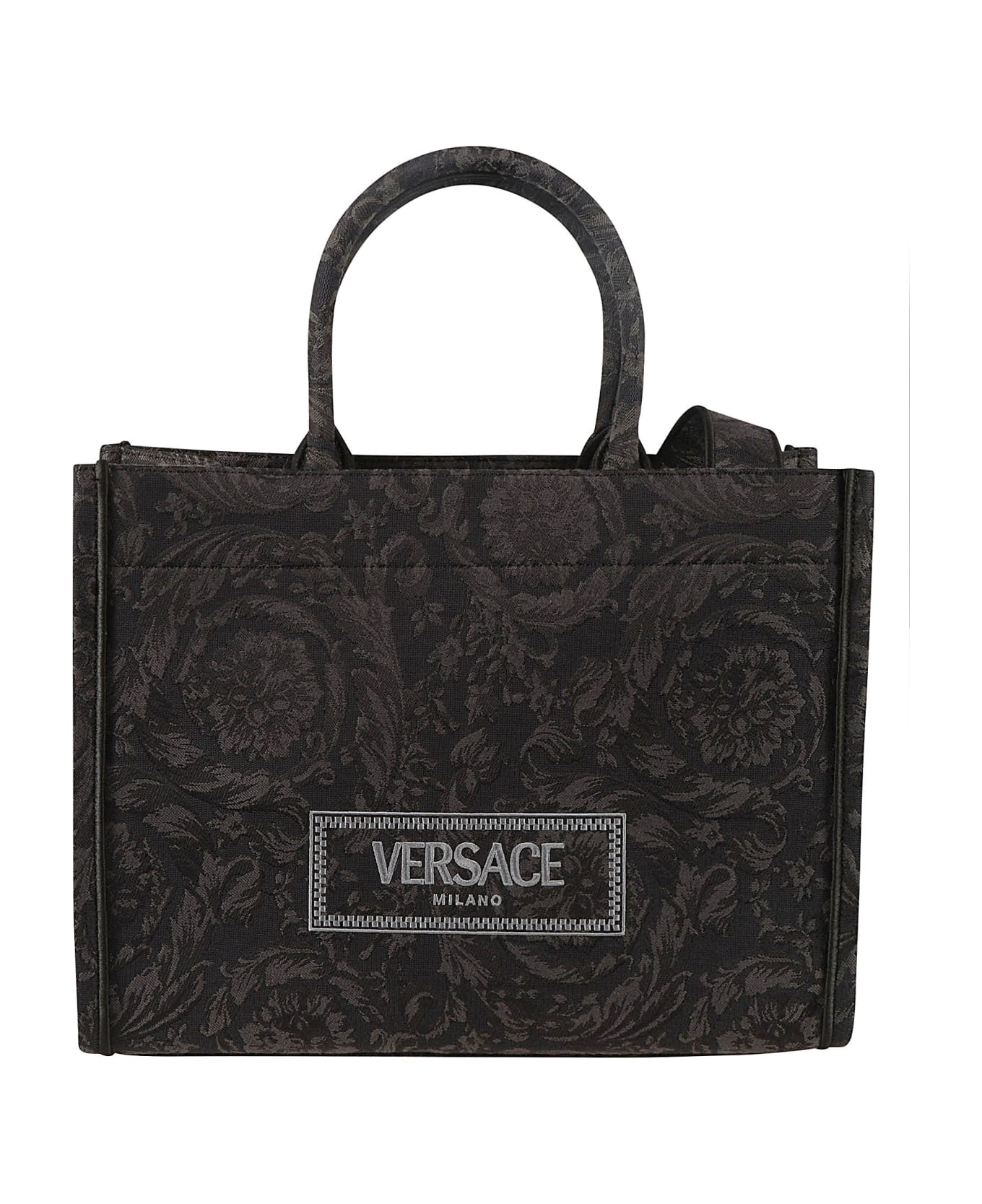 Versace Large Jacquard Embroidered Tote - Black/Versace Gold