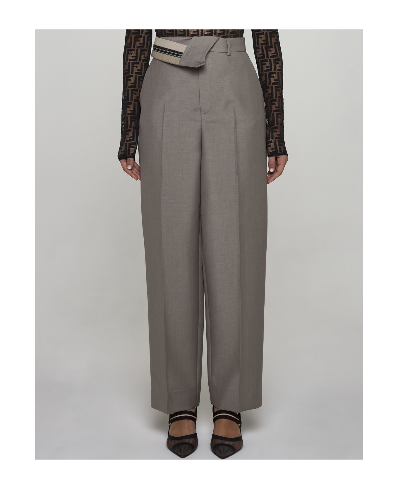 Fendi Mohair And Wool Trousers - Ash