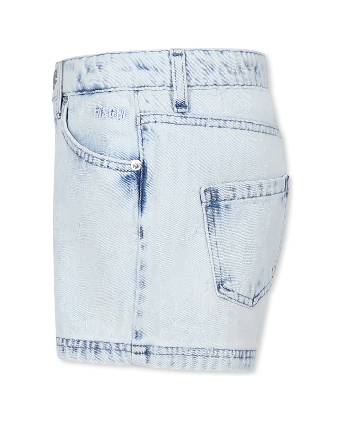 MSGM Denim Shorts For Girl With Logo - Denim
