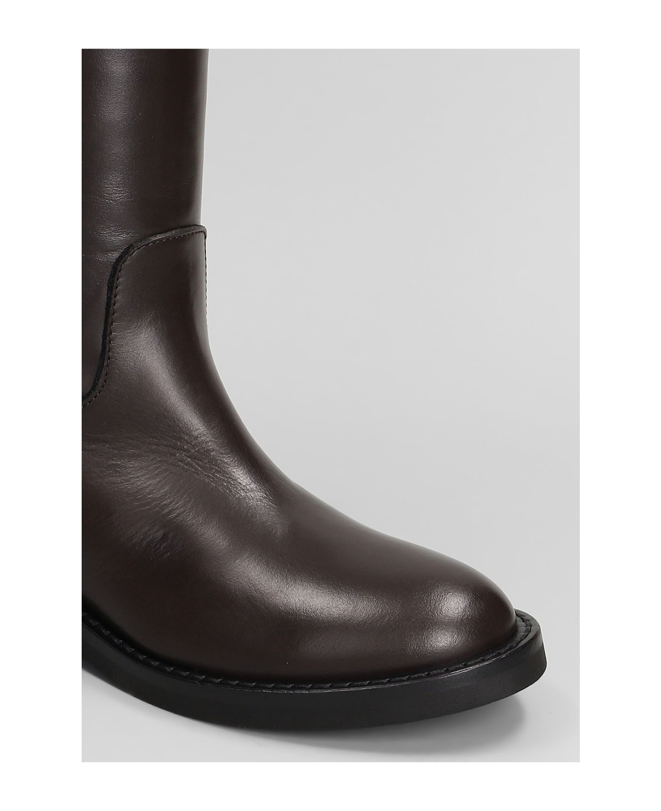 Via Roma 15 Low Heels Boots In Dark Brown Leather - dark brown