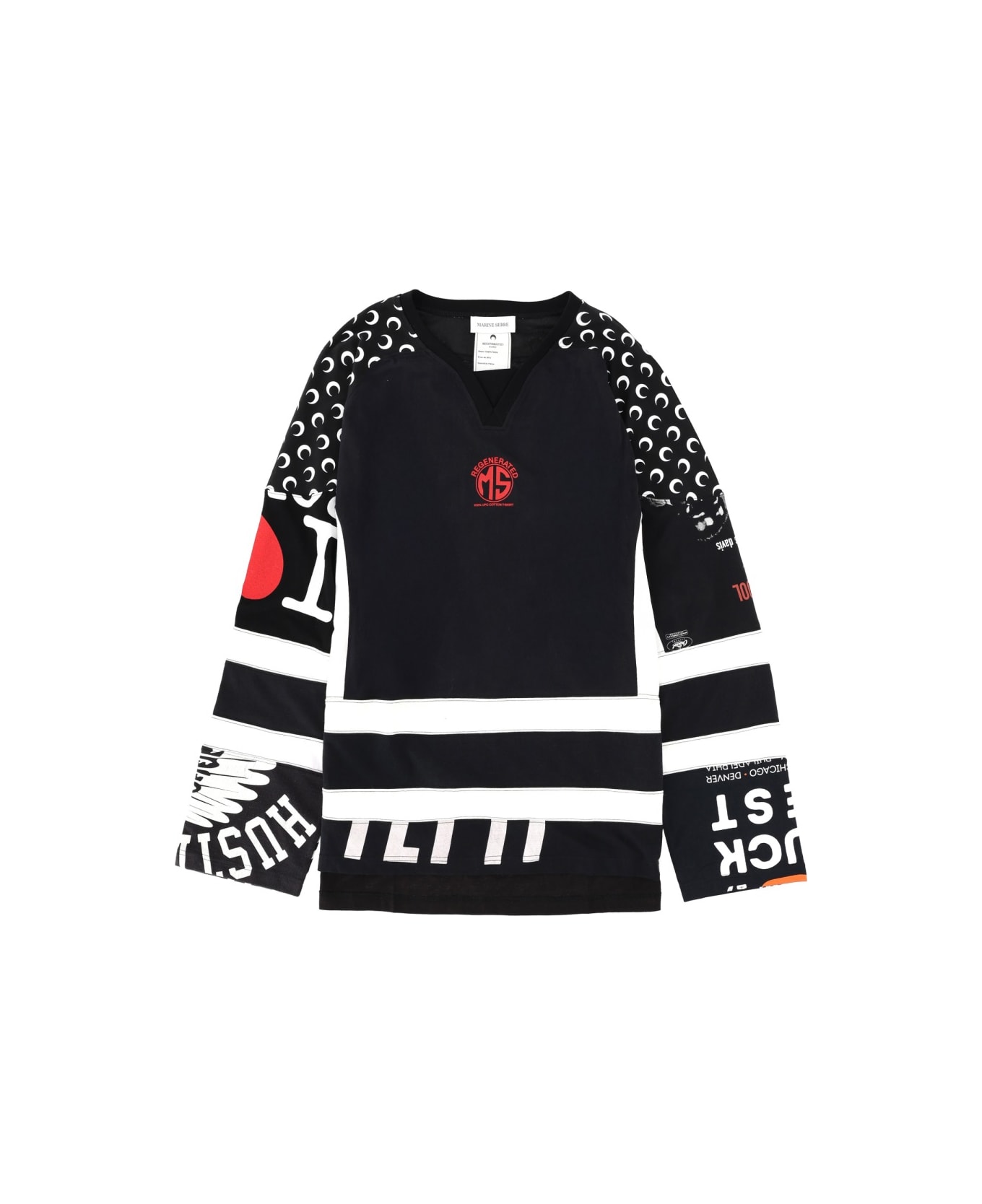 Marine Serre "upcycle Graphic" Field Hockey T-shirt - BLACK