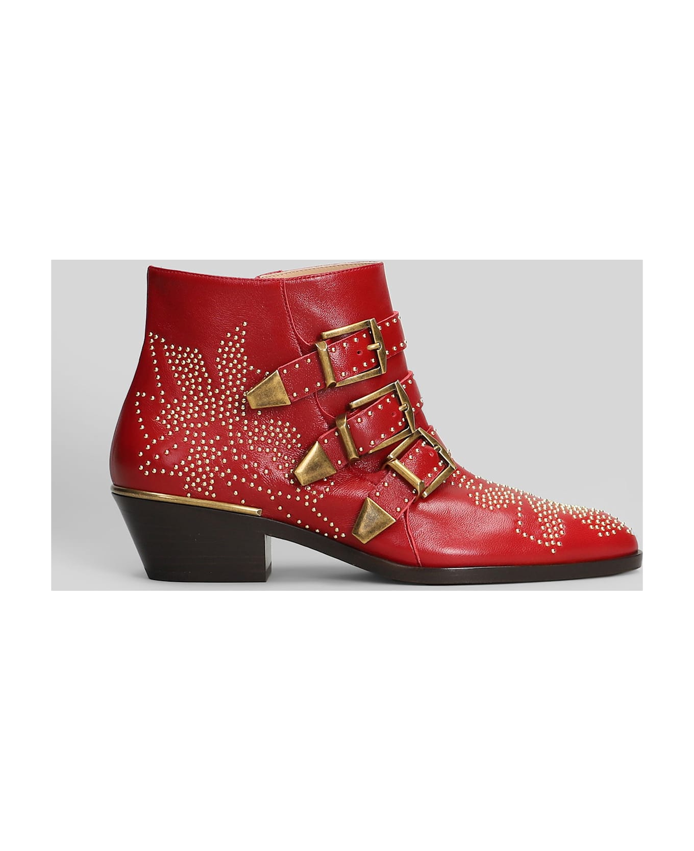Chloé Susan High Heels Ankle Boots In Red Leather - red