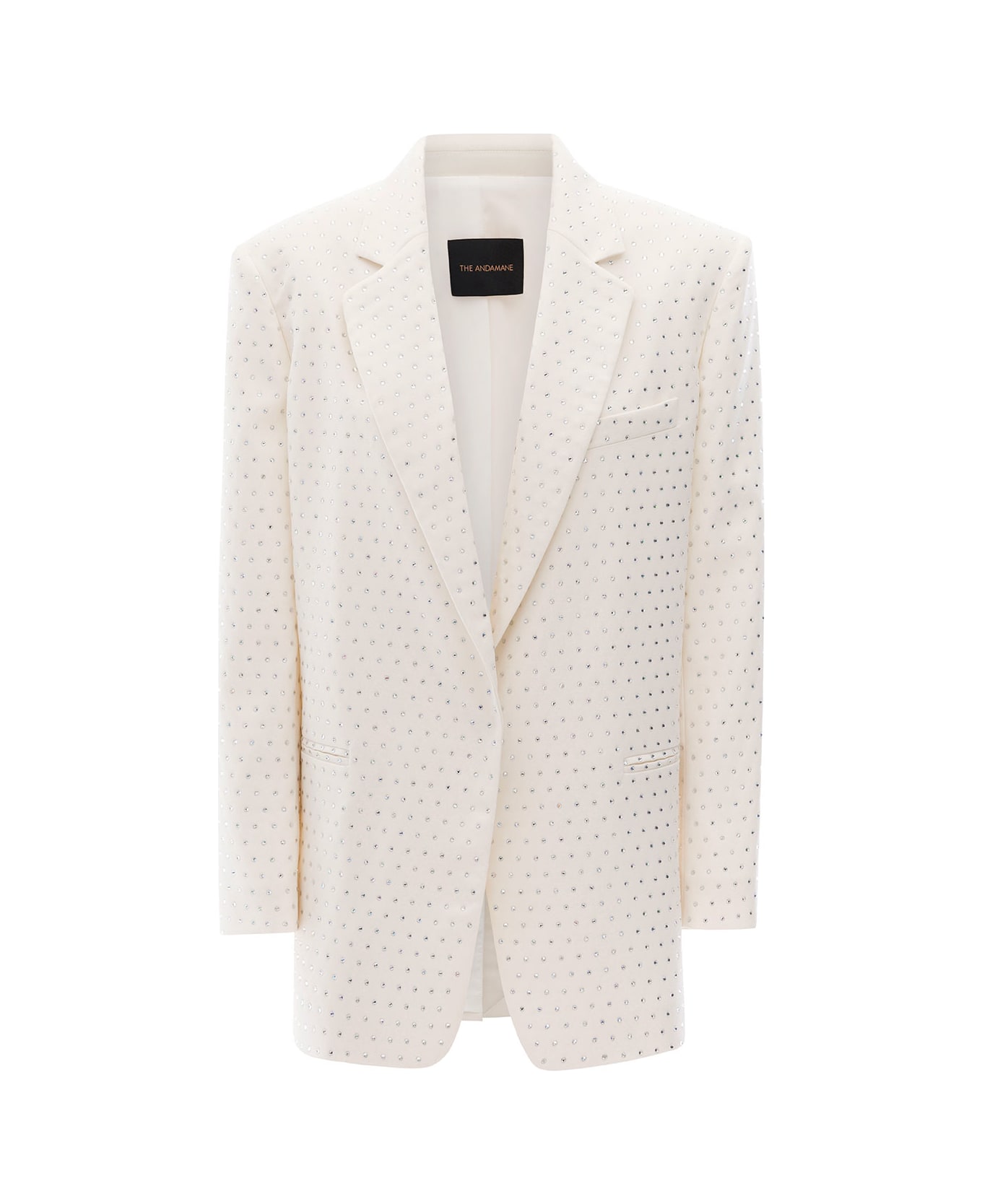 The Andamane 'guia Crystal' White Oversized Single-breasted Jacket With All-over Rhinestone Embellishment In Polyester Woman - White