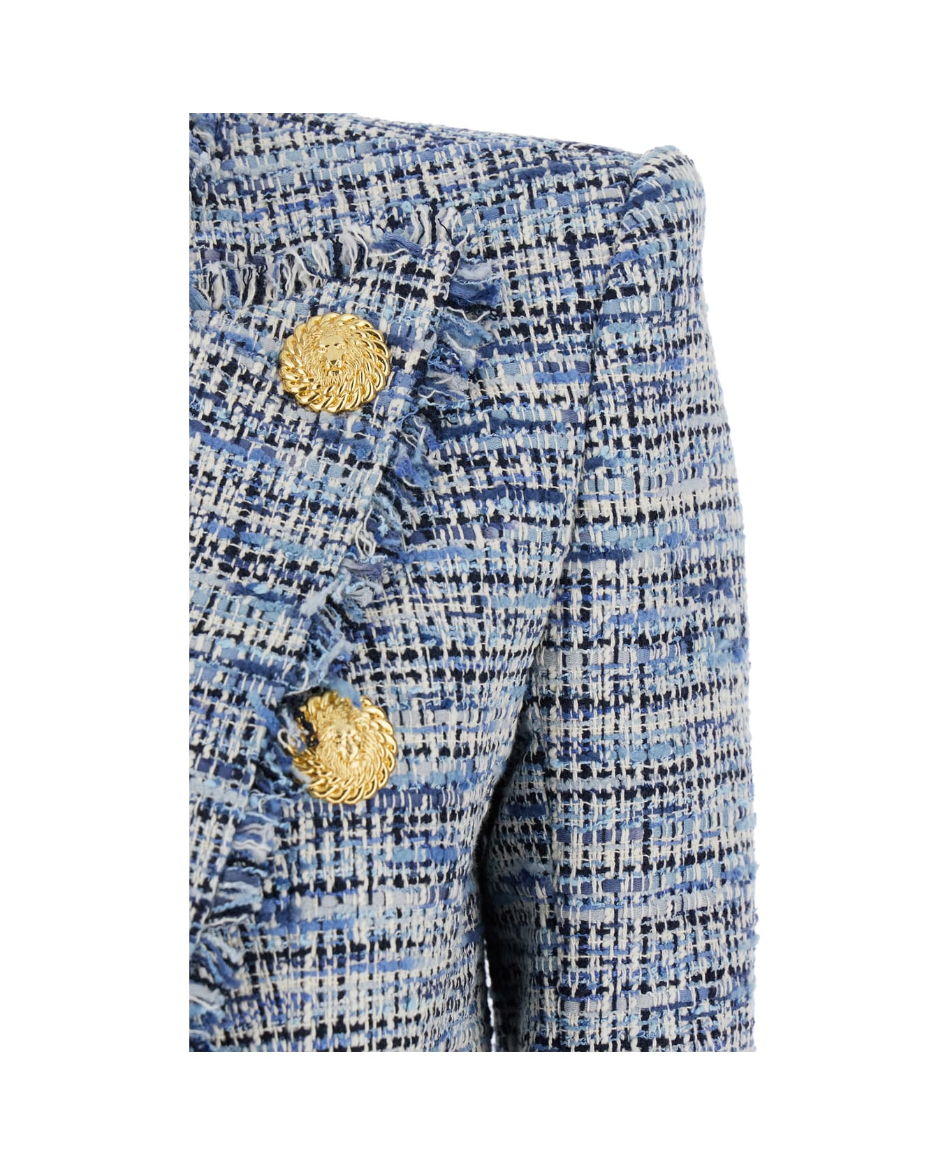 Balmain 
side To Side
 Blue Jacket With Peak Revers And Jewel Buttons In Cotton Blend Woman - Blu