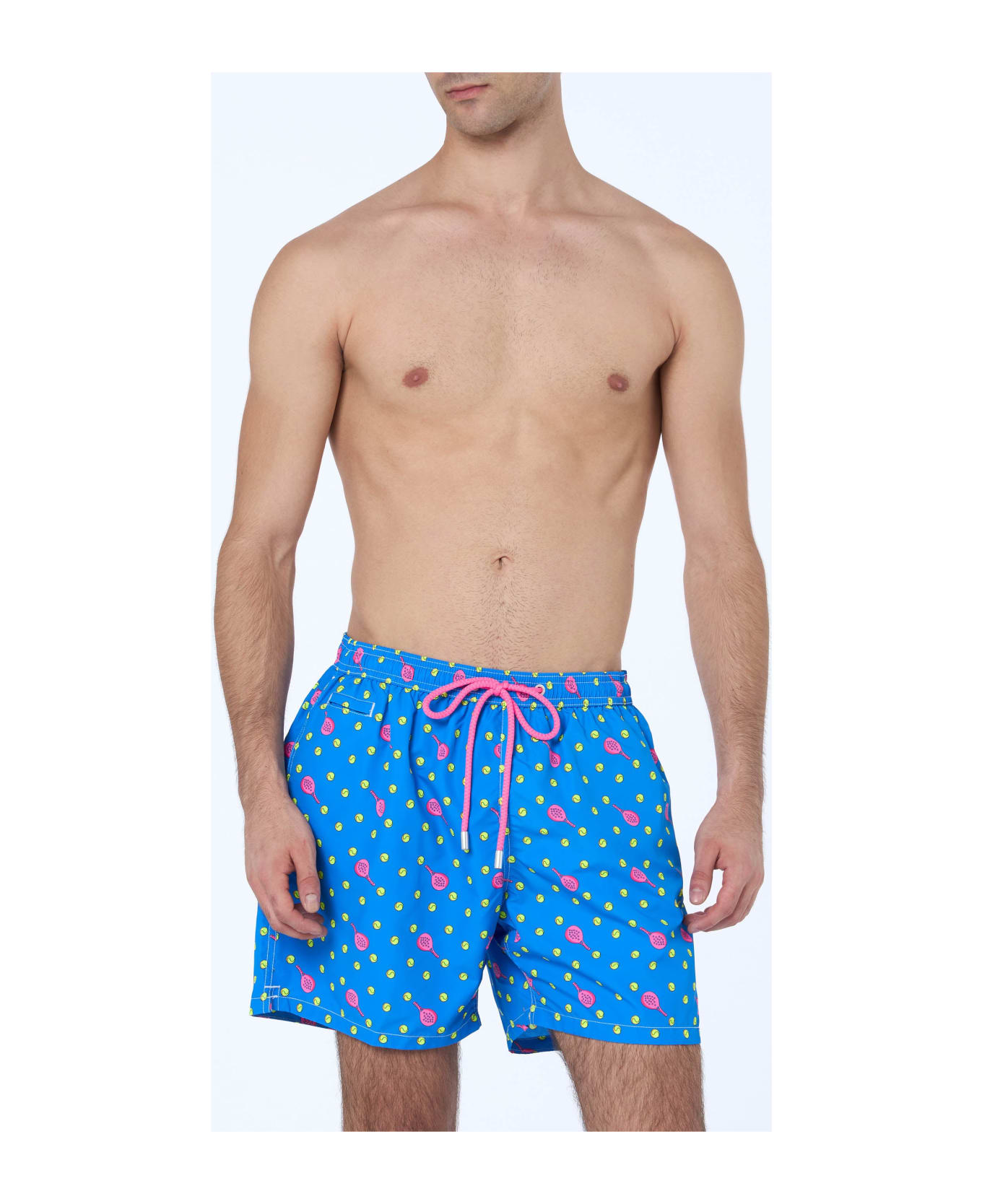 MC2 Saint Barth Man Lightweight Fabric Swim-shorts Lighting Micro Fantasy With Padel Print - SKY
