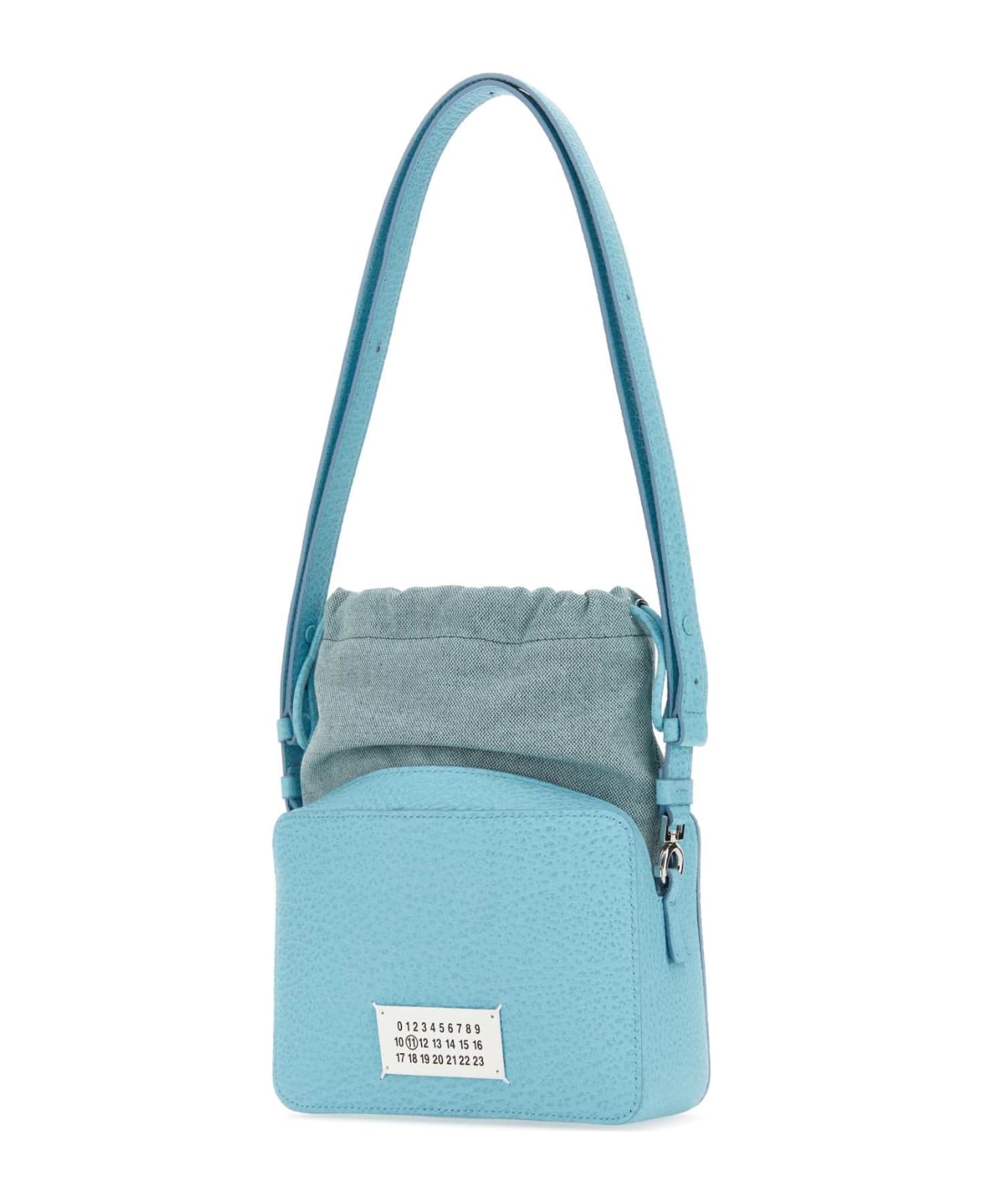 Maison Margiela Light Blue Leather And Fabric 5ac Bucket Bag - AQUA