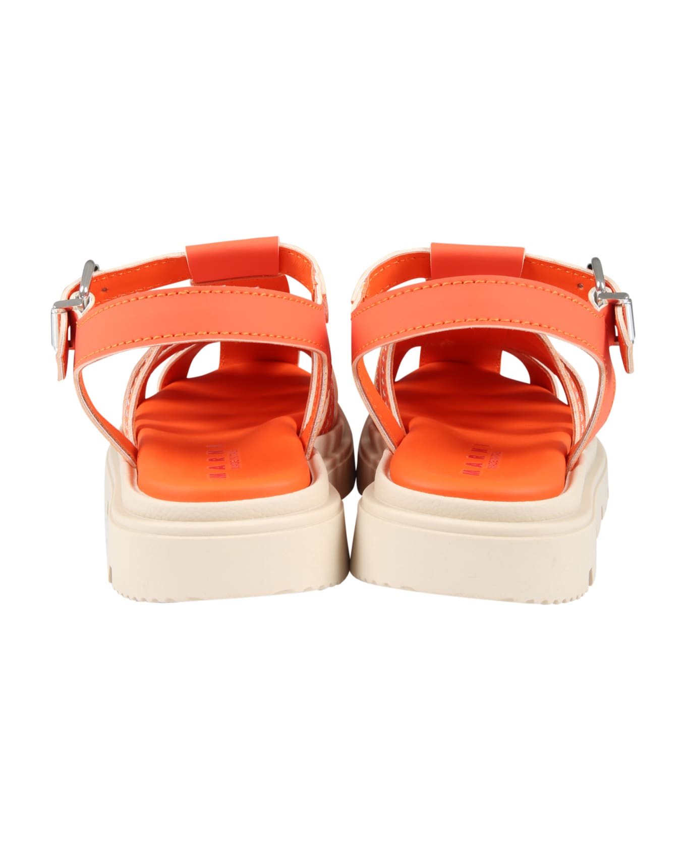 Marni Orange Sandals For Girl With Red Logo - Orange