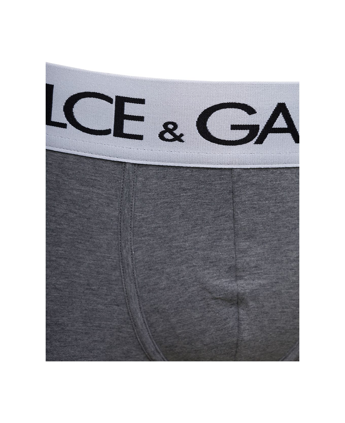Dolce & Gabbana Grey Boxer Briefs With Branded Waistband In Stretch Cotton Man - Grey