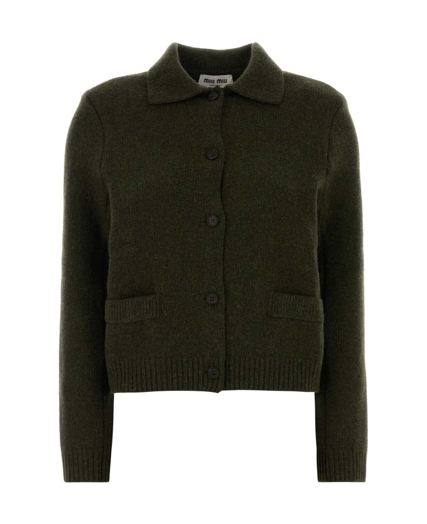 Miu Miu Bottle Green Wool Cardigan - MILITARE