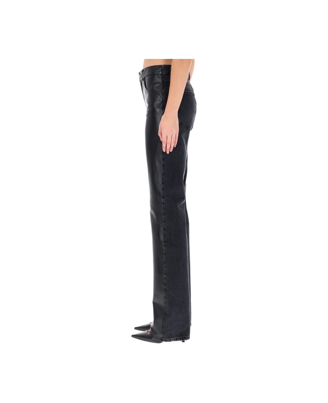 Haikure "star Black Denim 
Leather" Pants - BLACK