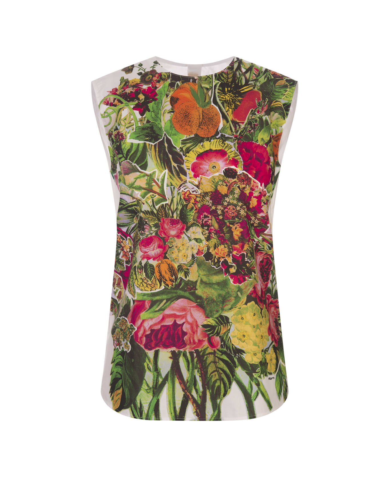 Marni Sleeveless Top With Mystical Bloom Print - White