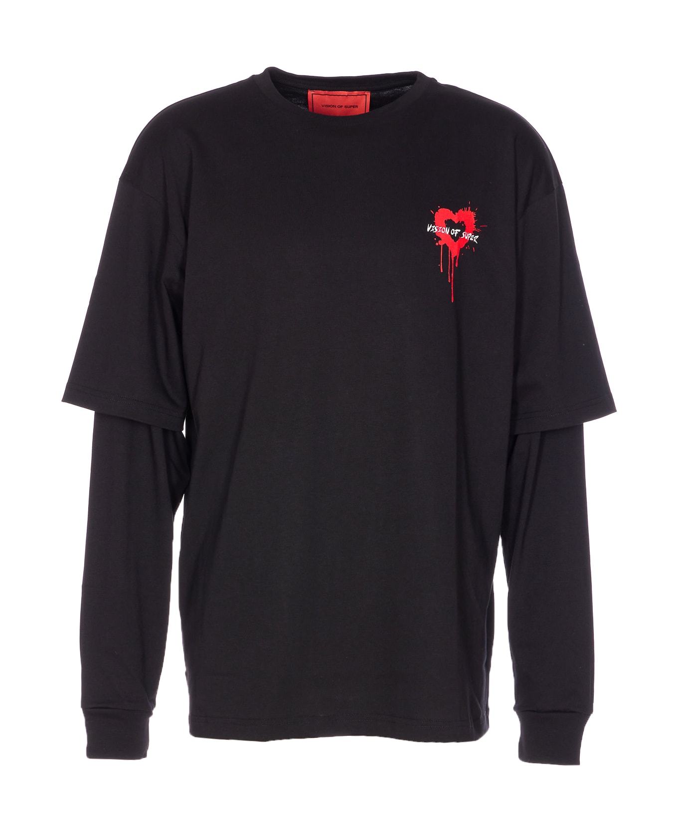 Vision of Super Double Sleeves Puff Print T-shirt - Black