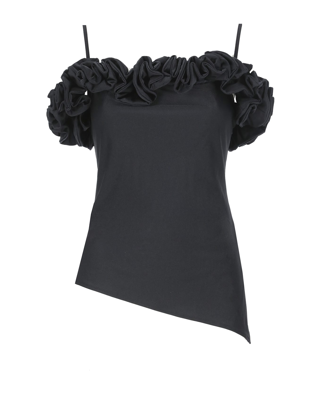 Coperni Stretch Jersey Top With Ruffles - Black