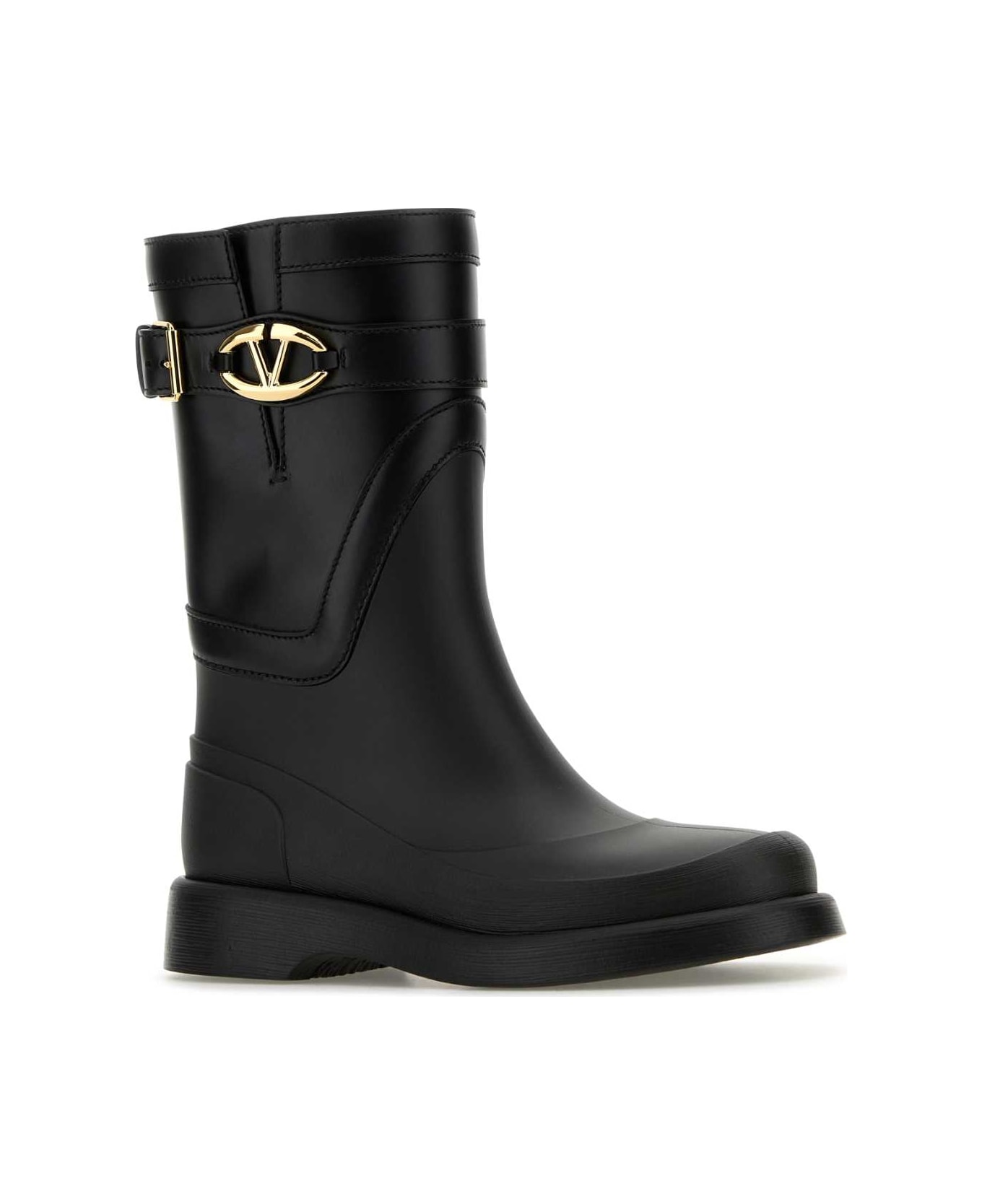 Valentino Garavani Black Rubber And Leather Boots - NERO