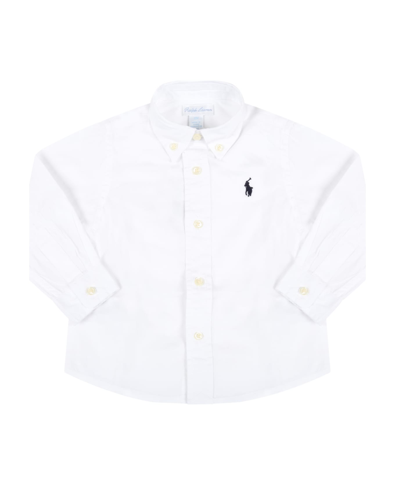 Ralph Lauren White Shirt For Bebè Boy With Blue Iconic Pony - White