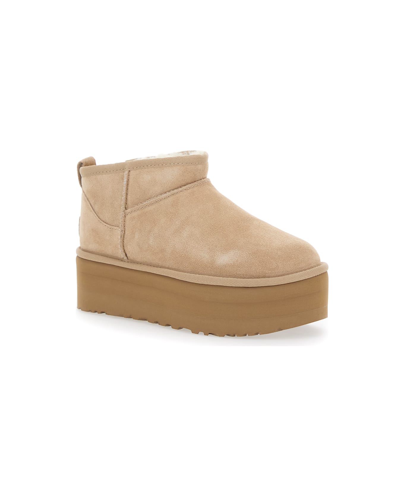 UGG 'classic Ultramini' Beige Ankle Boots With Platform In Suede Woman - Beige