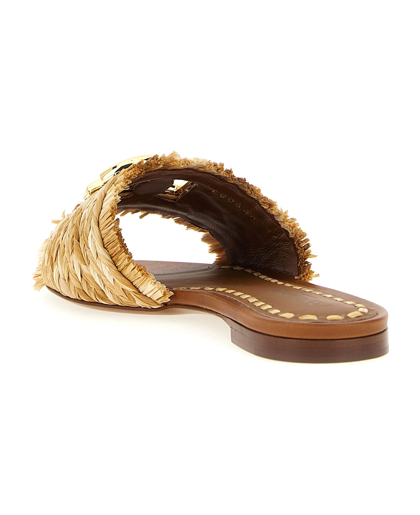 Dolce 
Gabbana Raffia Braid Slides - Brown