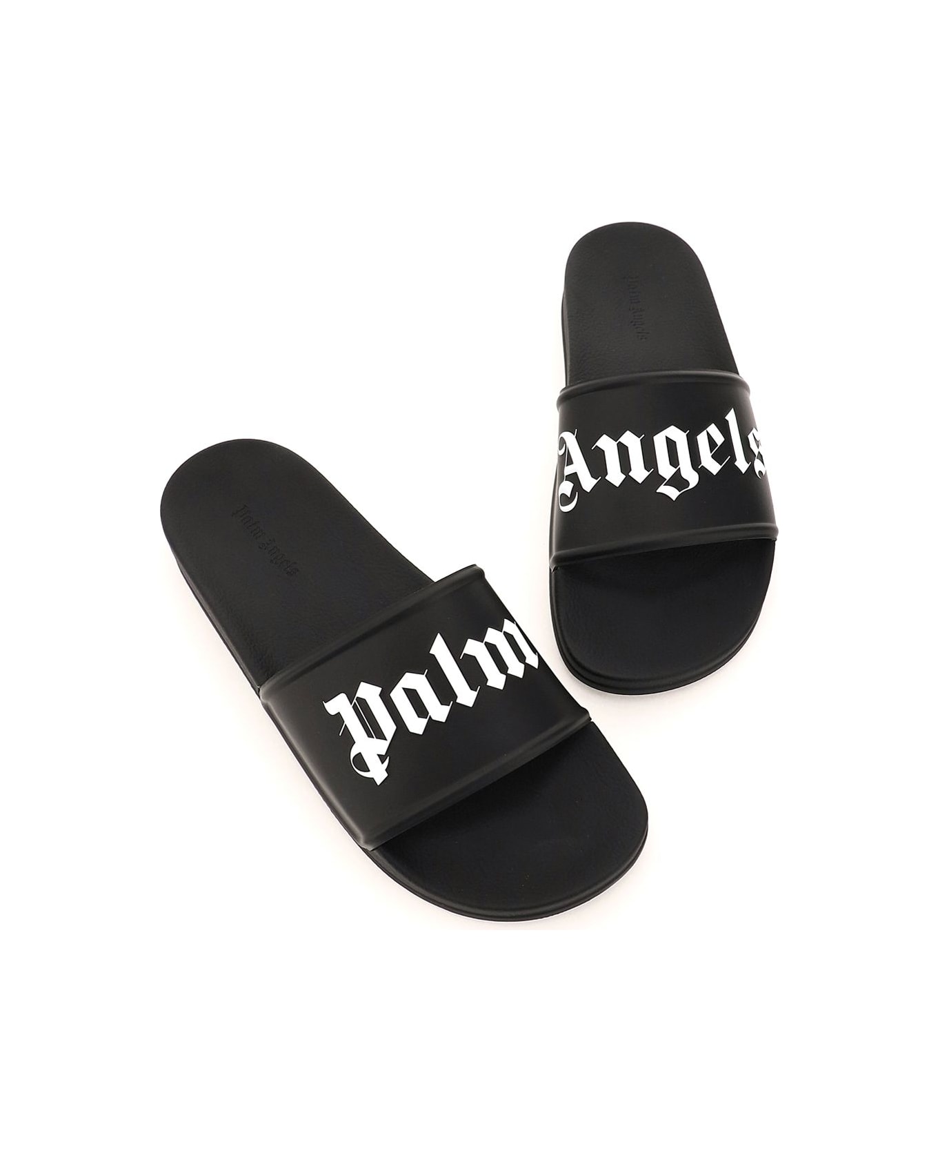 Palm Angels Pool Slides With Logo - Black White