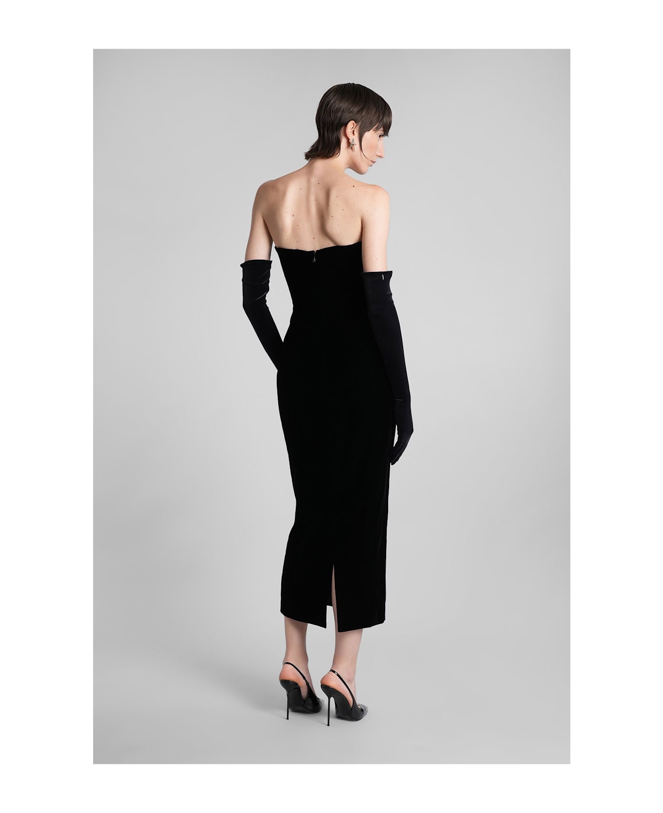 Mugler Long Dress In Black Velvet - black