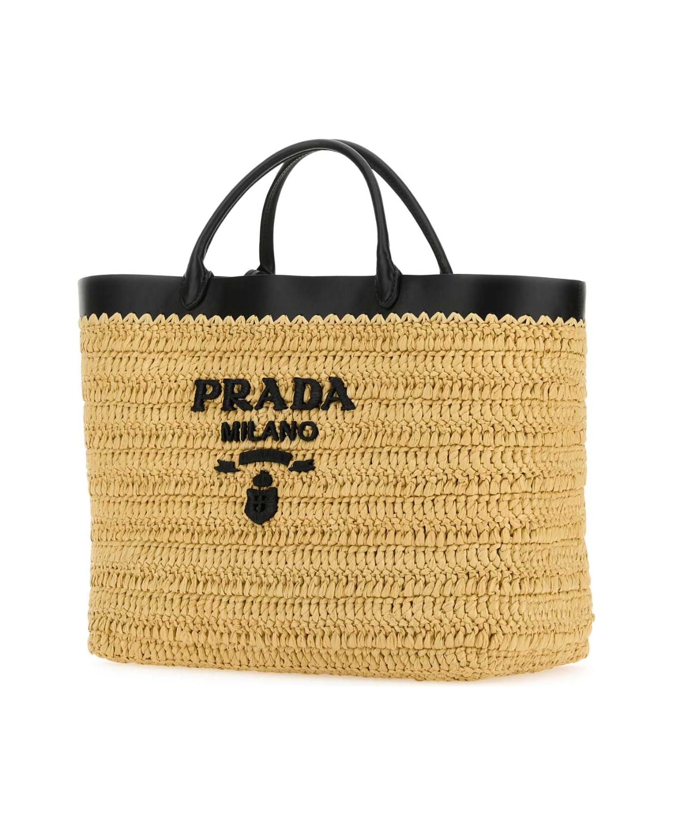 Prada Raffia Shopping Bag - NATURALENERO トートバッグ