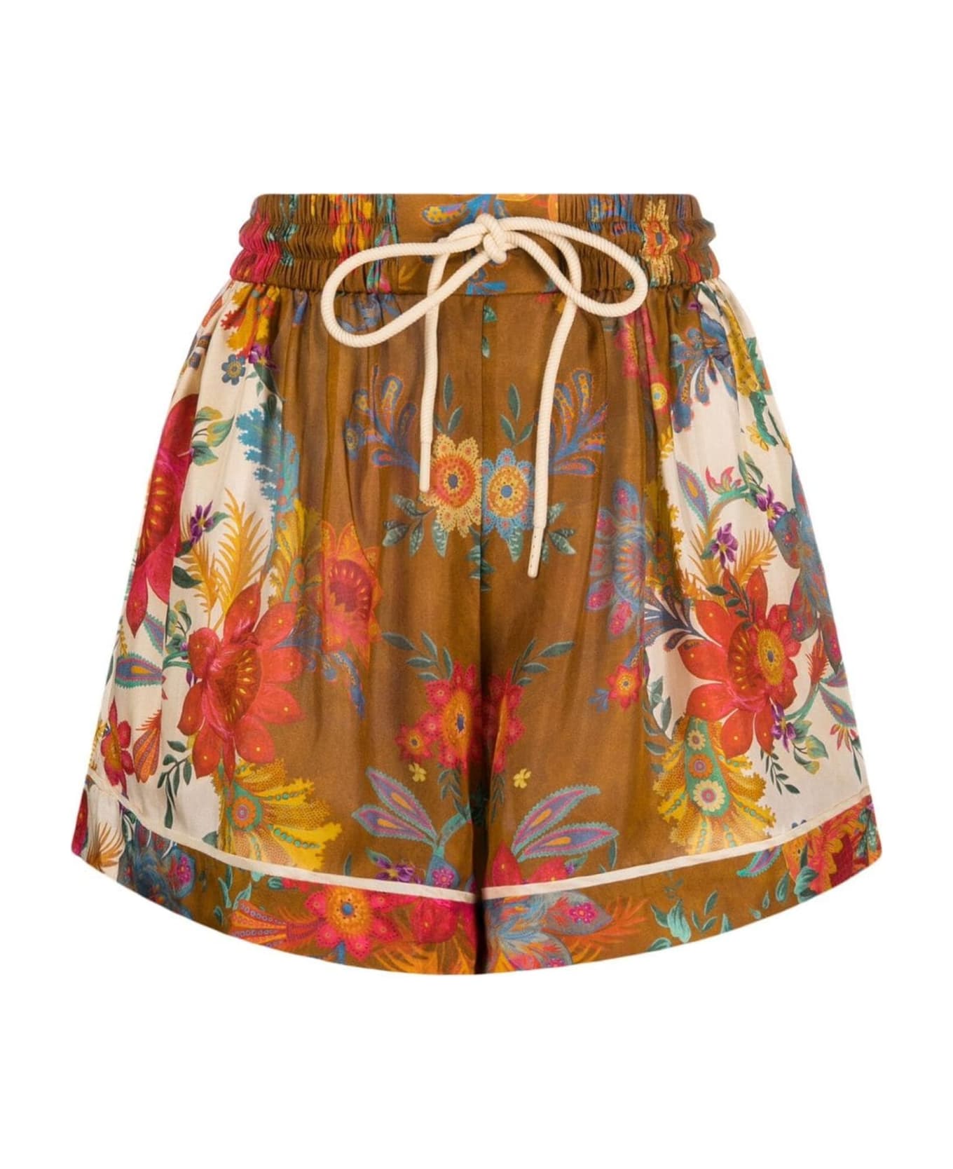 Zimmermann Ginger Relaxed Short In Cream/brown Floral - Brown