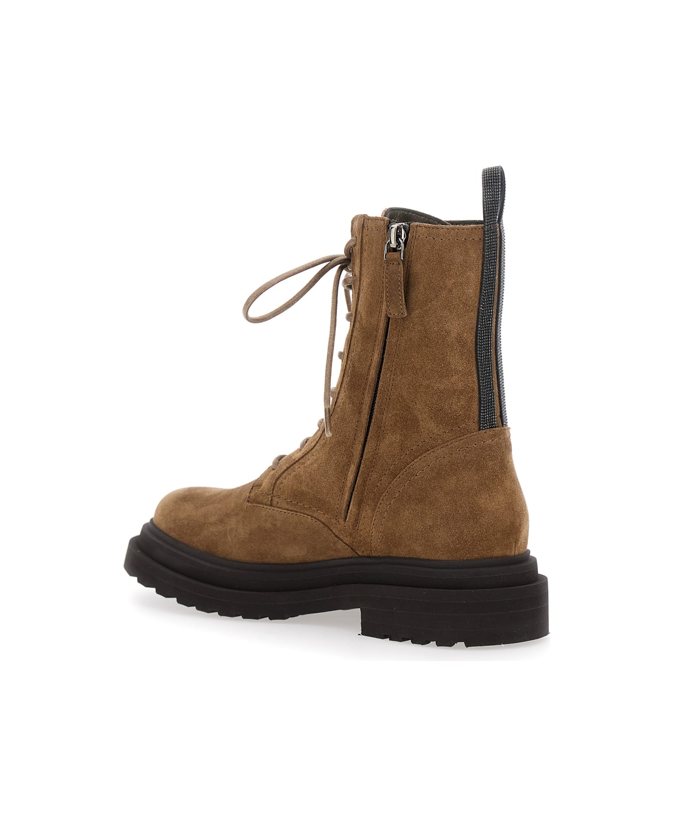 Brunello Cucinelli Beige Boots With Back Monils Detail In Suede Woman - Beige