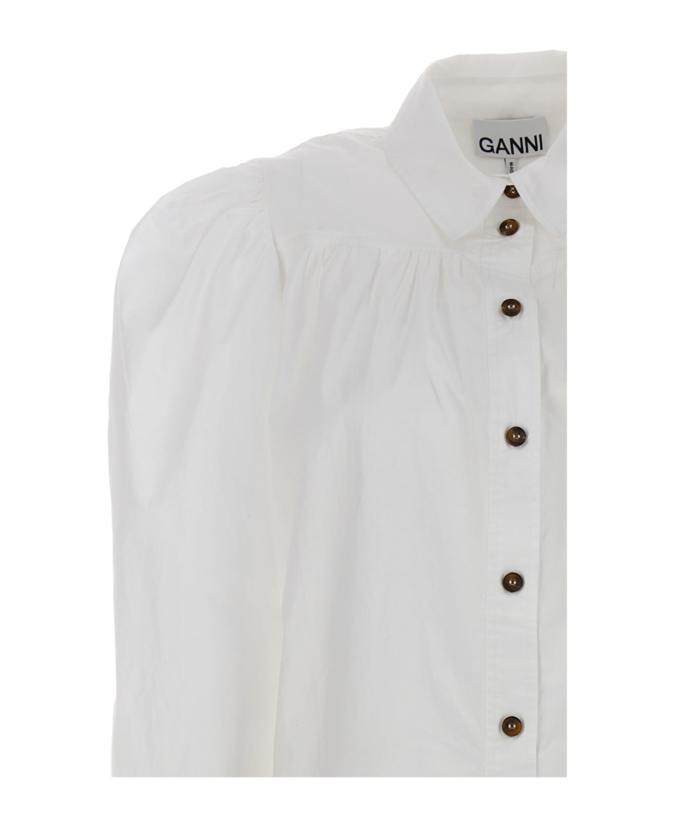 Ganni Puff Sleeved Shirt - Bianco ブラウス