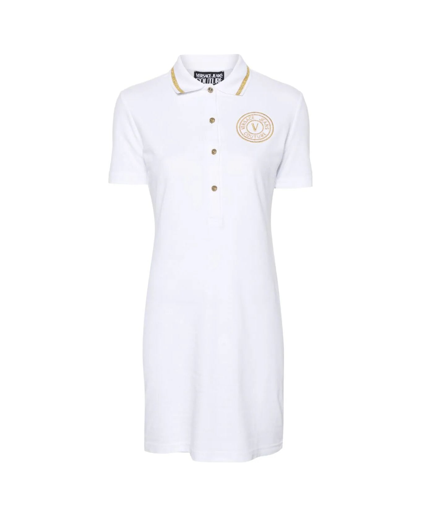 Versace Jeans Couture Short Sleeves Polo Neck Mini Dress - White Gold