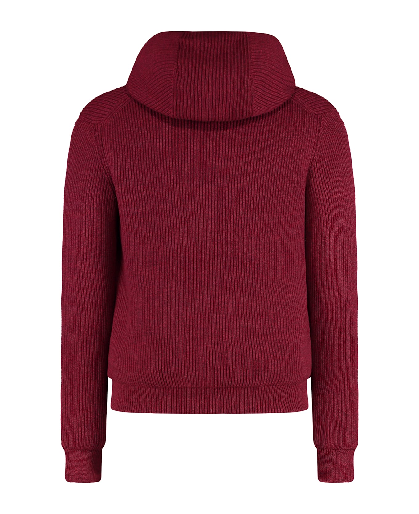 Moorer Knitted Full Zip Hoodie - Burgundy