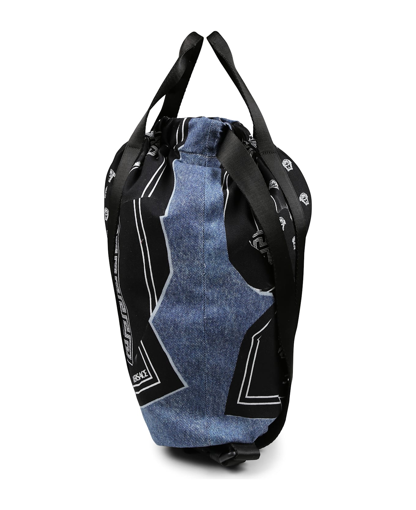 Versace Denim Backpack For Kids With Medusa Bandana Print - Denim