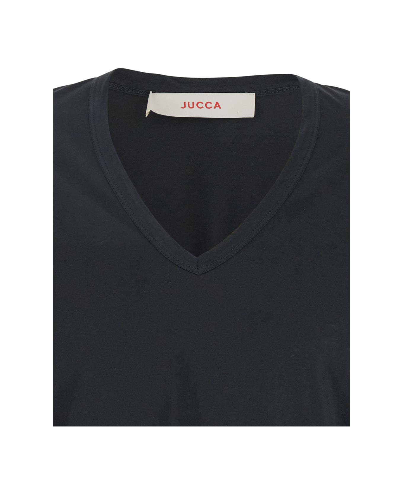 Jucca Black T-shirt With Wide V-neck And Short Sleeves In Cotton Woman - Black