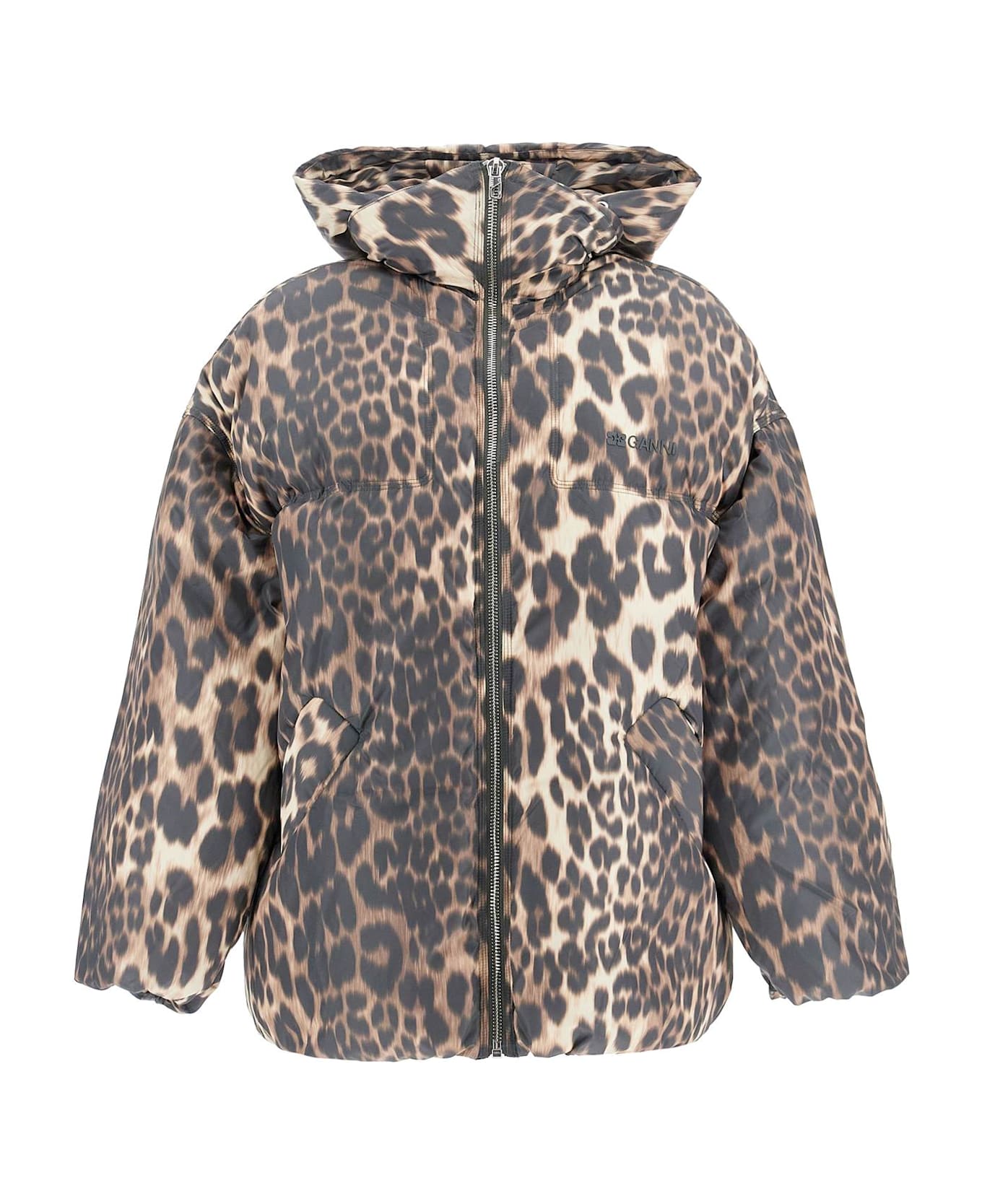 Ganni Leopard Print Puffers Midi - Almond Milk